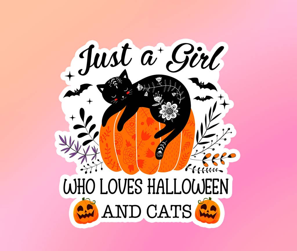 Just a Girl Who Loves Halloween & Cats Vinyl Witchy Sticker