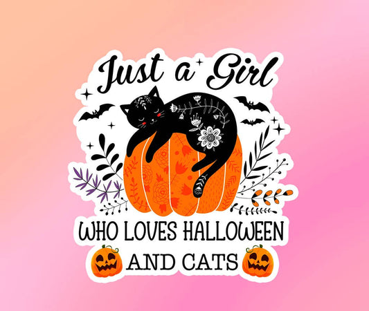 Just a Girl Who Loves Halloween & Cats Vinyl Witchy Sticker
