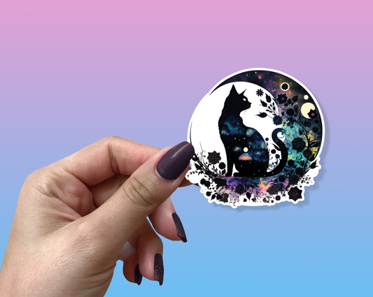 Black Cat Moon Roses Vinyl Sticker Metaphysical Intention